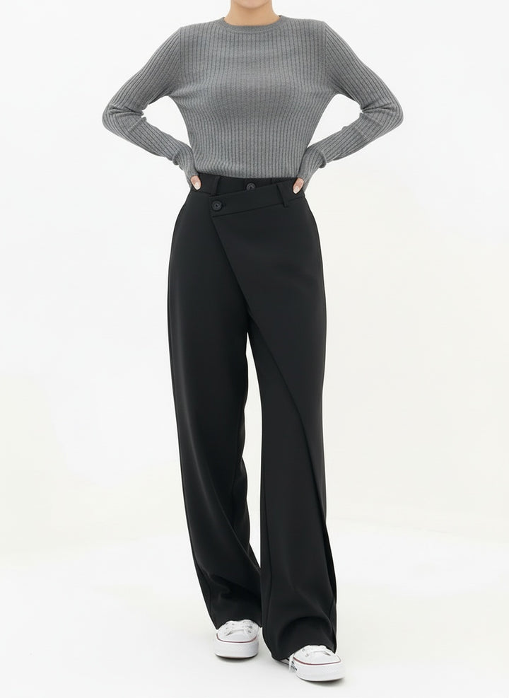 Asymmetric Wide-Leg Layered Pants