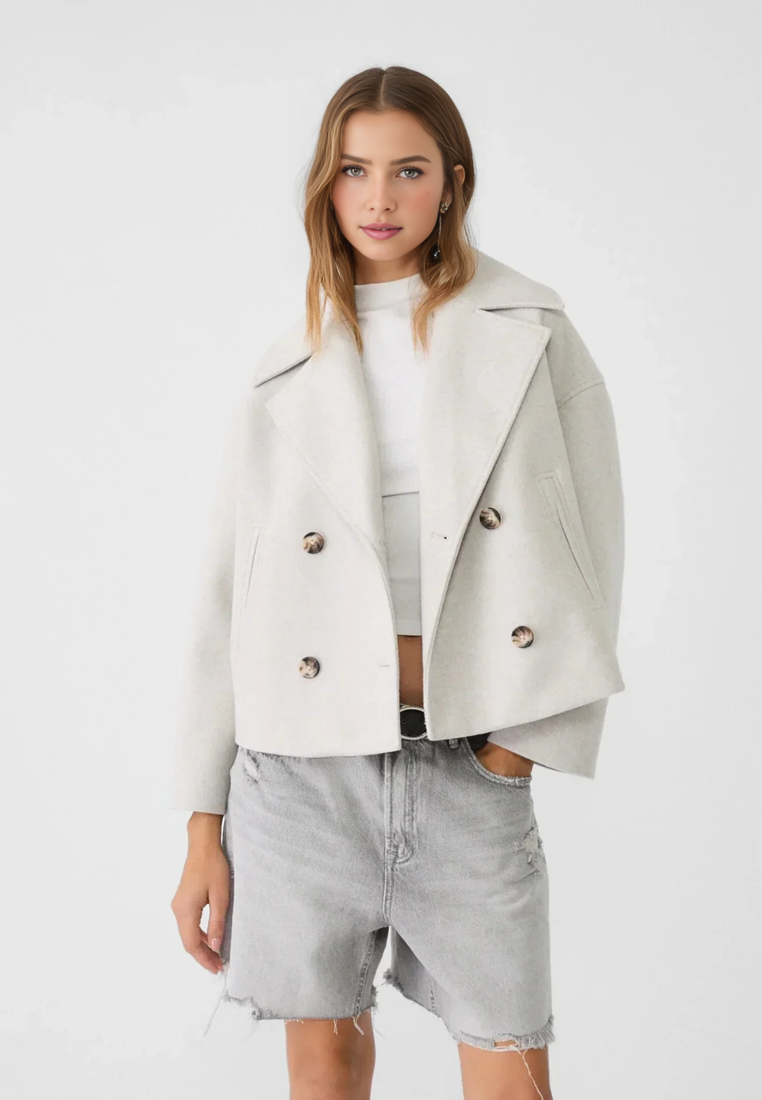 Short Double-Breasted Wool Coat