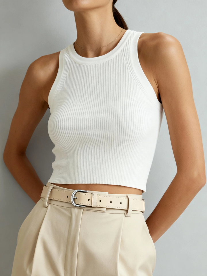 Ribbed O-Neck Sleeveless Tank Top