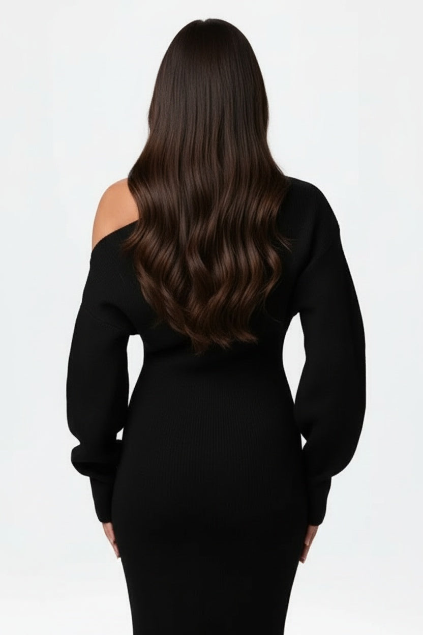 Off-Shoulder Long-Sleeve Pencil Dress