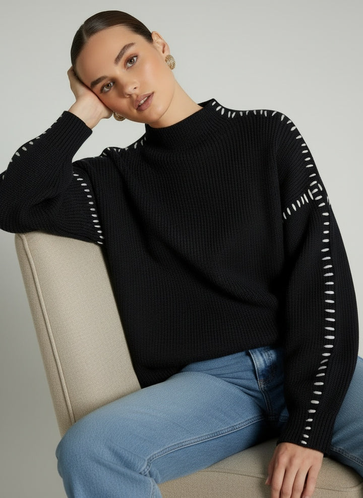 Mock Neck Long Sleeve Knit Sweater