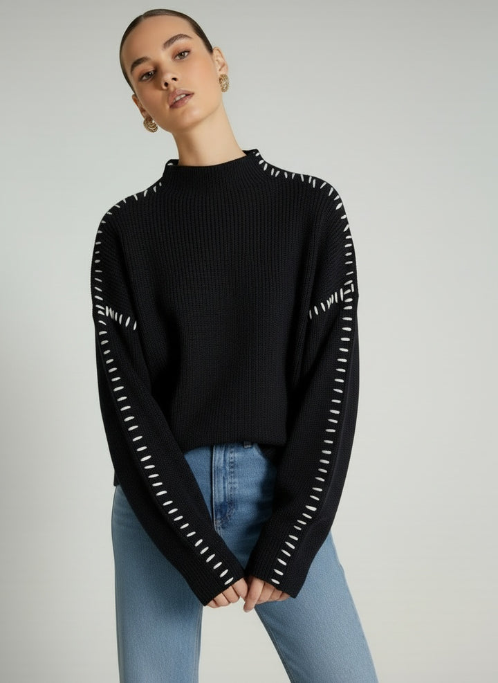 Mock Neck Long Sleeve Knit Sweater