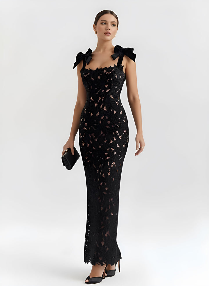 Bow Lace Strap Slim Maxi Dress