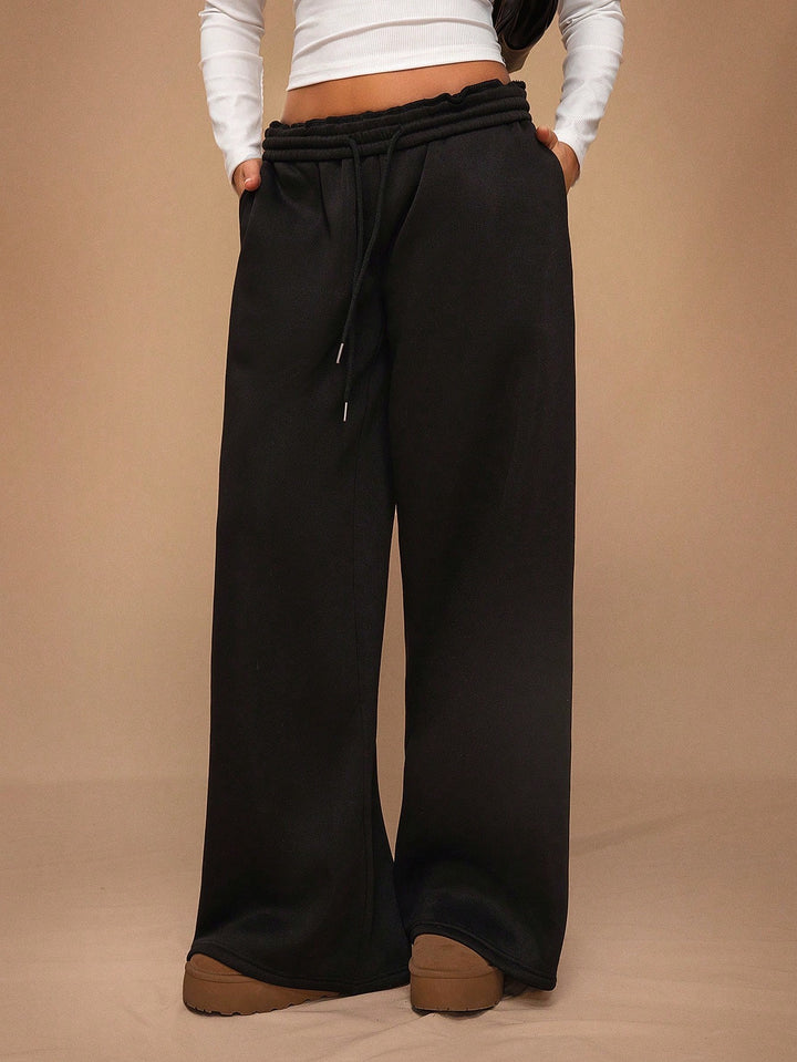 Fleece-Lined Loose Wide-Leg Pants