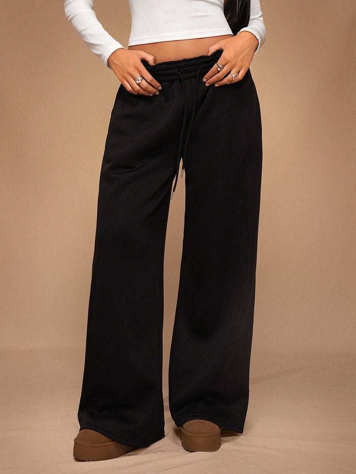 Fleece-Lined Loose Wide-Leg Pants