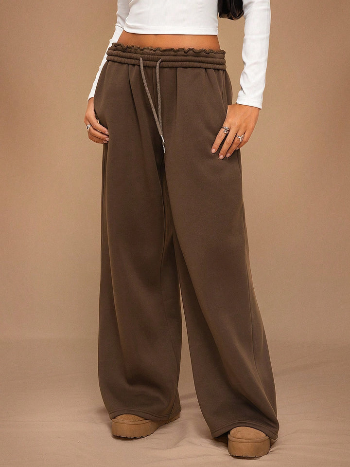 Fleece-Lined Loose Wide-Leg Pants