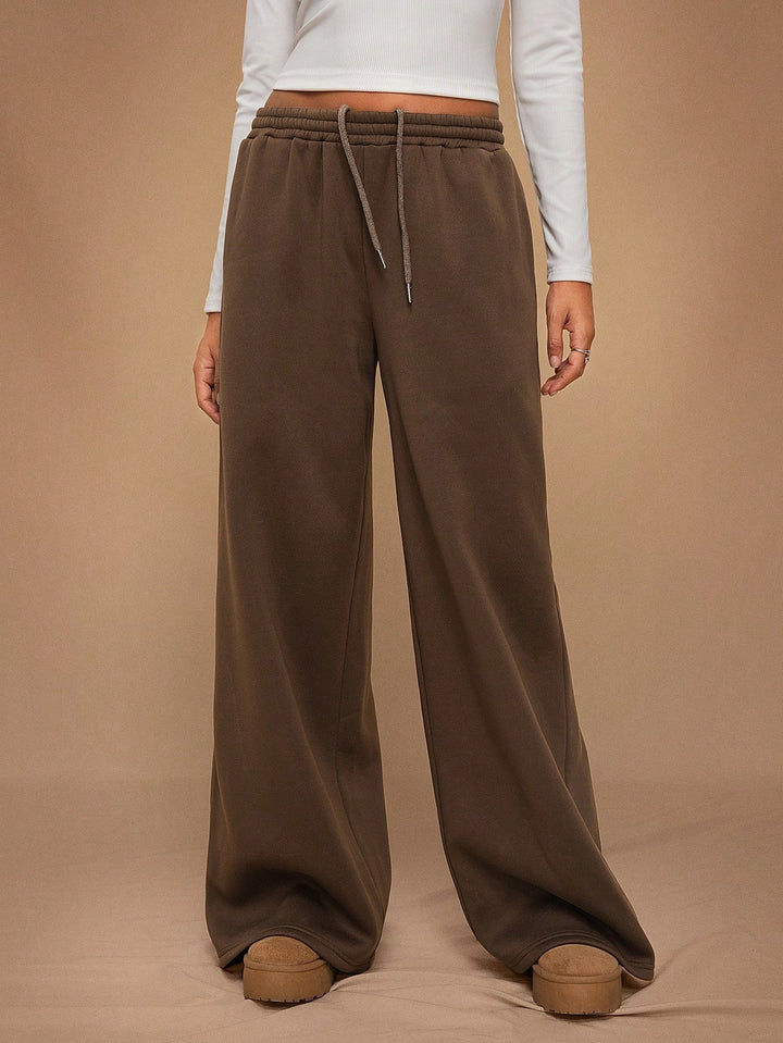 Fleece-Lined Loose Wide-Leg Pants