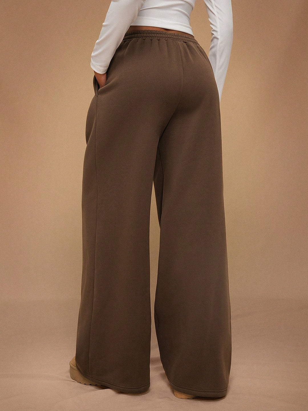 Fleece-Lined Loose Wide-Leg Pants