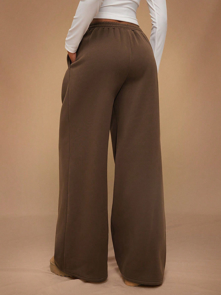 Fleece-Lined Loose Wide-Leg Pants