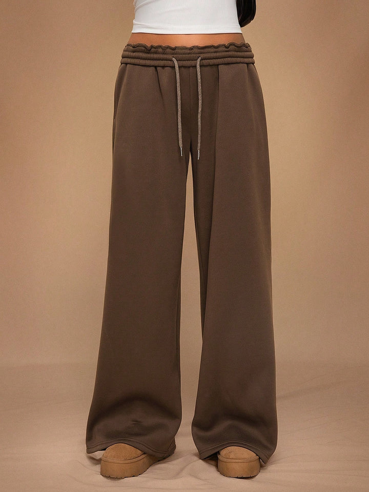 Fleece-Lined Loose Wide-Leg Pants