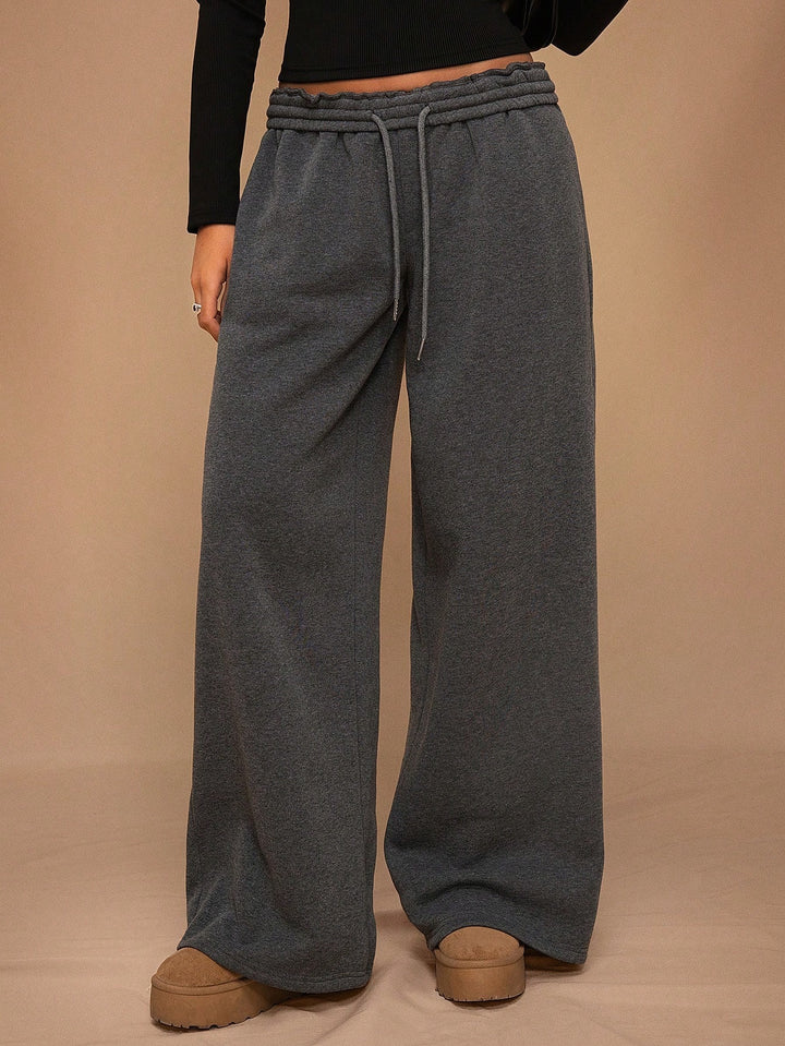 Fleece-Lined Loose Wide-Leg Pants