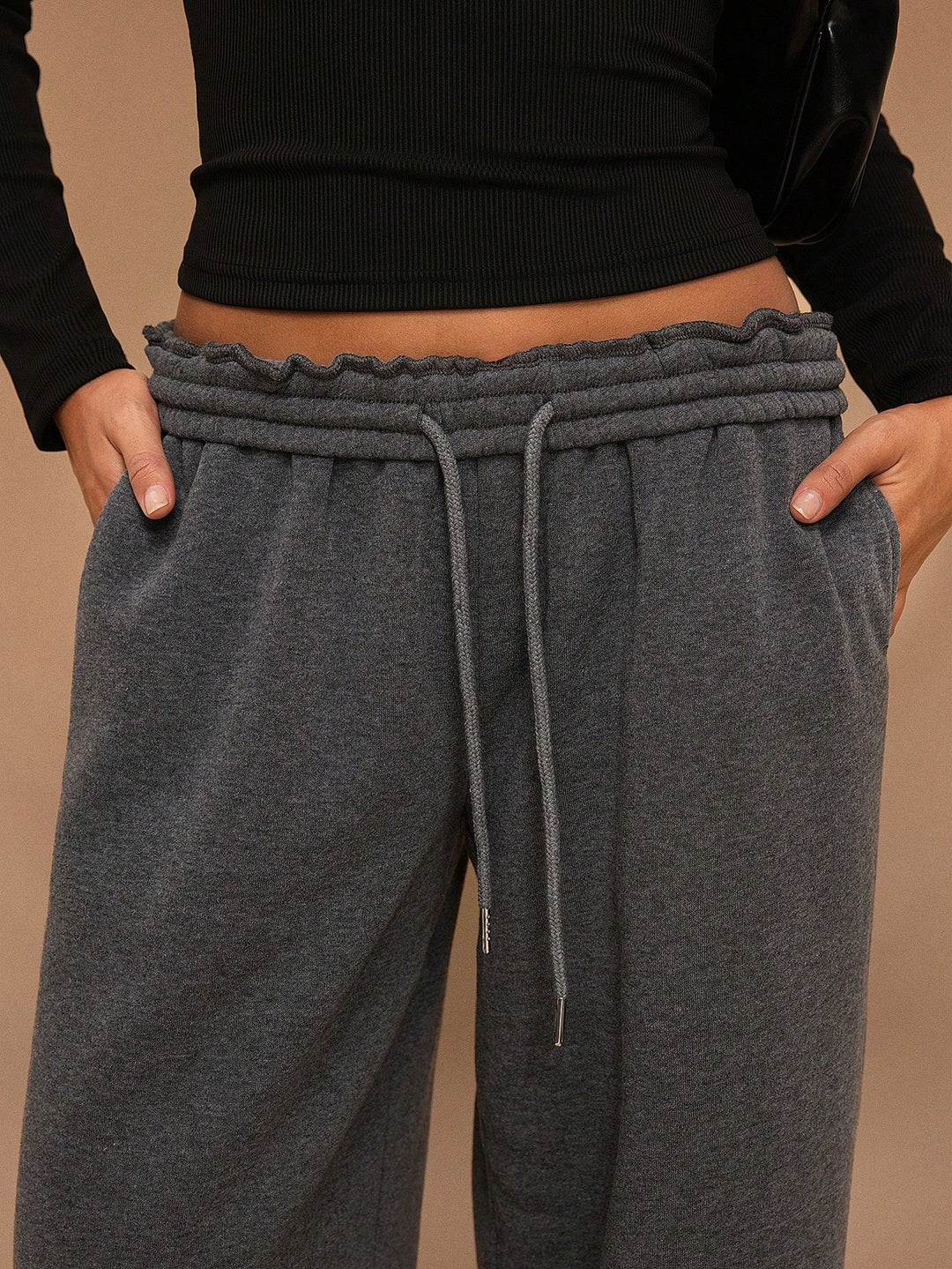 Fleece-Lined Loose Wide-Leg Pants