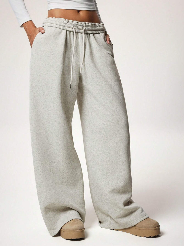 Fleece-Lined Loose Wide-Leg Pants