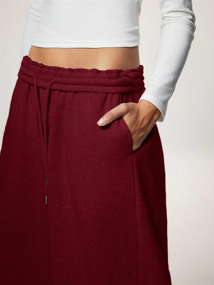 Fleece-Lined Loose Wide-Leg Pants