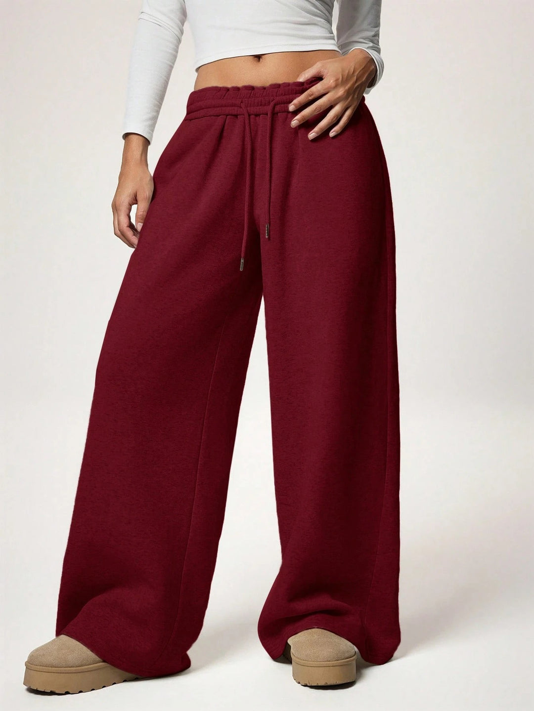 Fleece-Lined Loose Wide-Leg Pants