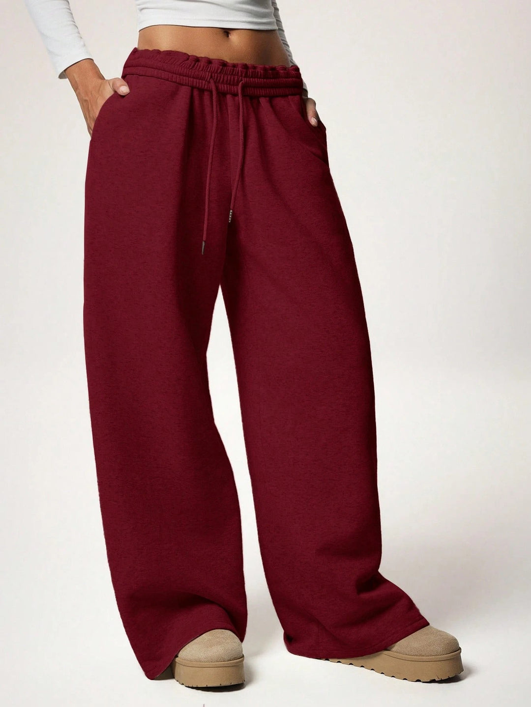 Fleece-Lined Loose Wide-Leg Pants