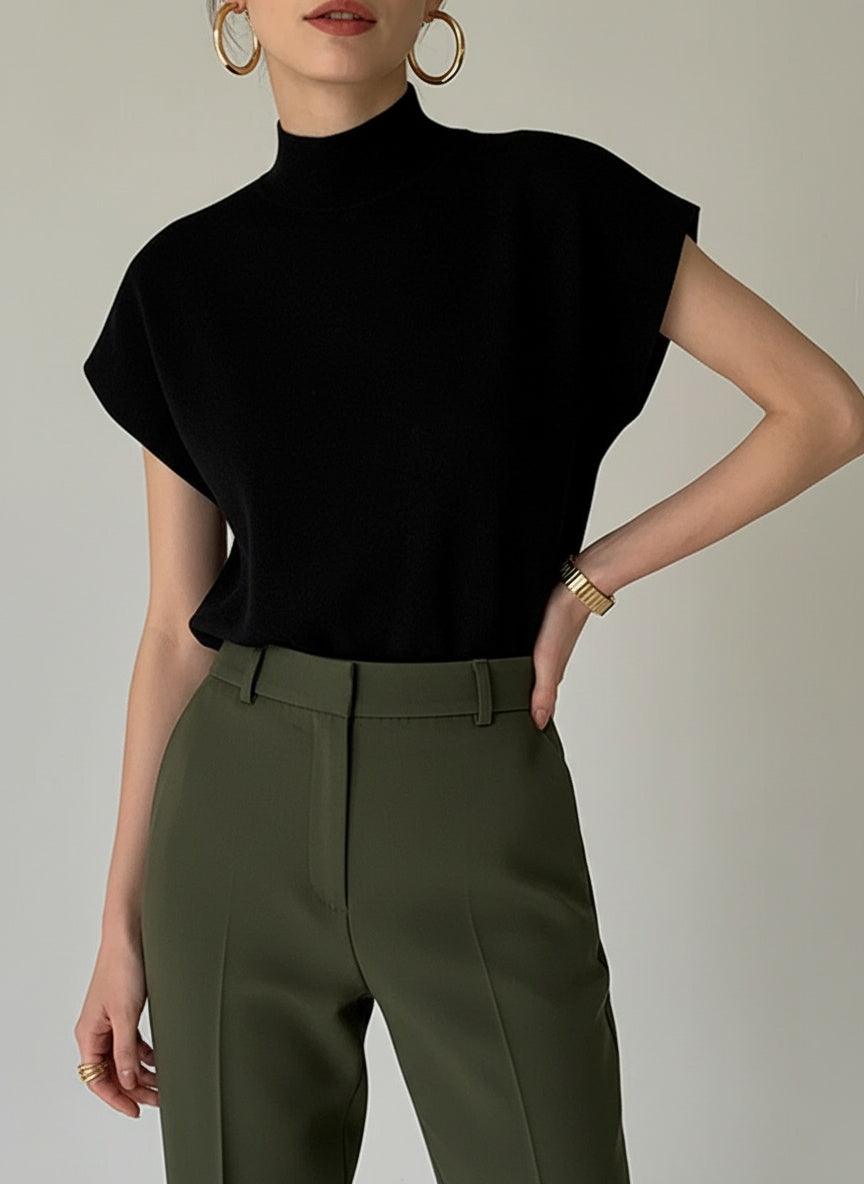 Sleeveless High Neck Knitted Top