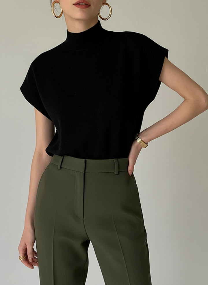 Sleeveless High Neck Knitted Top