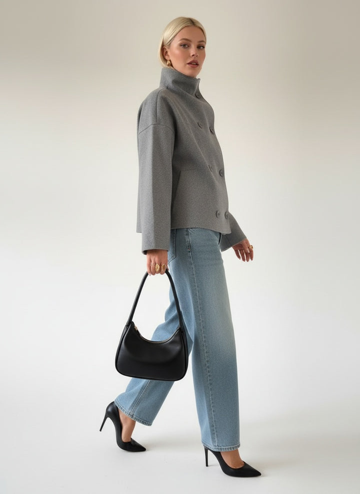 Turtleneck Loose Fit Woven Collar Jacket