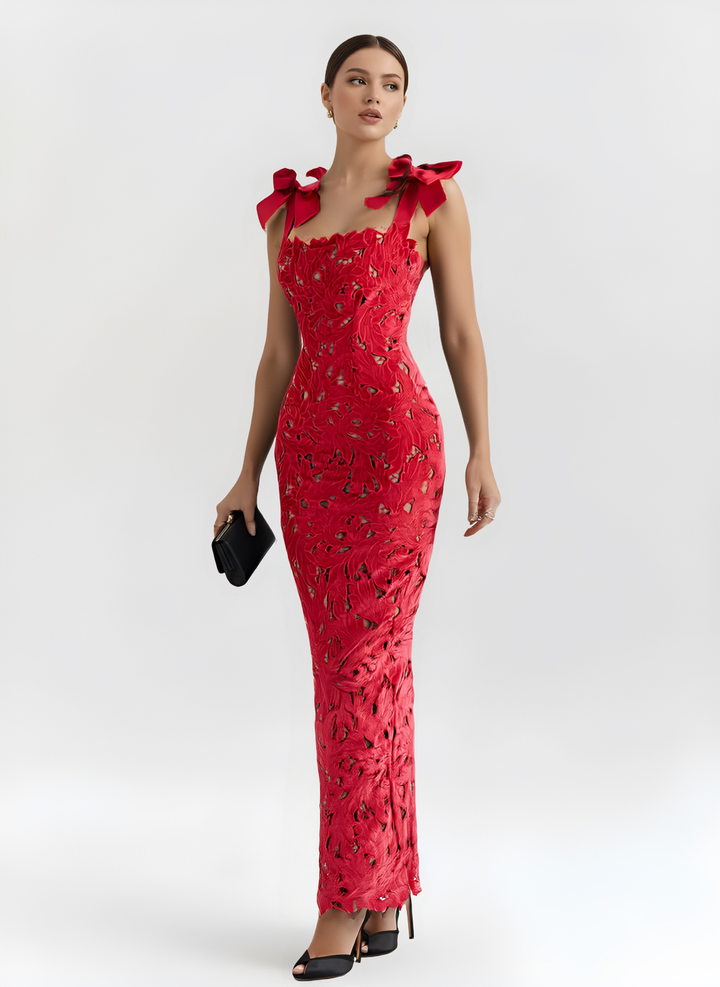 Bow Lace Strap Slim Maxi Dress