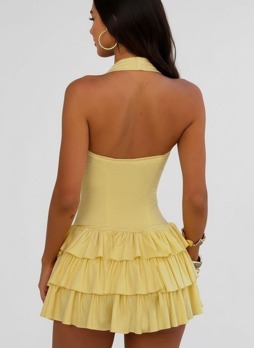 Ruffled Halter A-Line Mini Dress