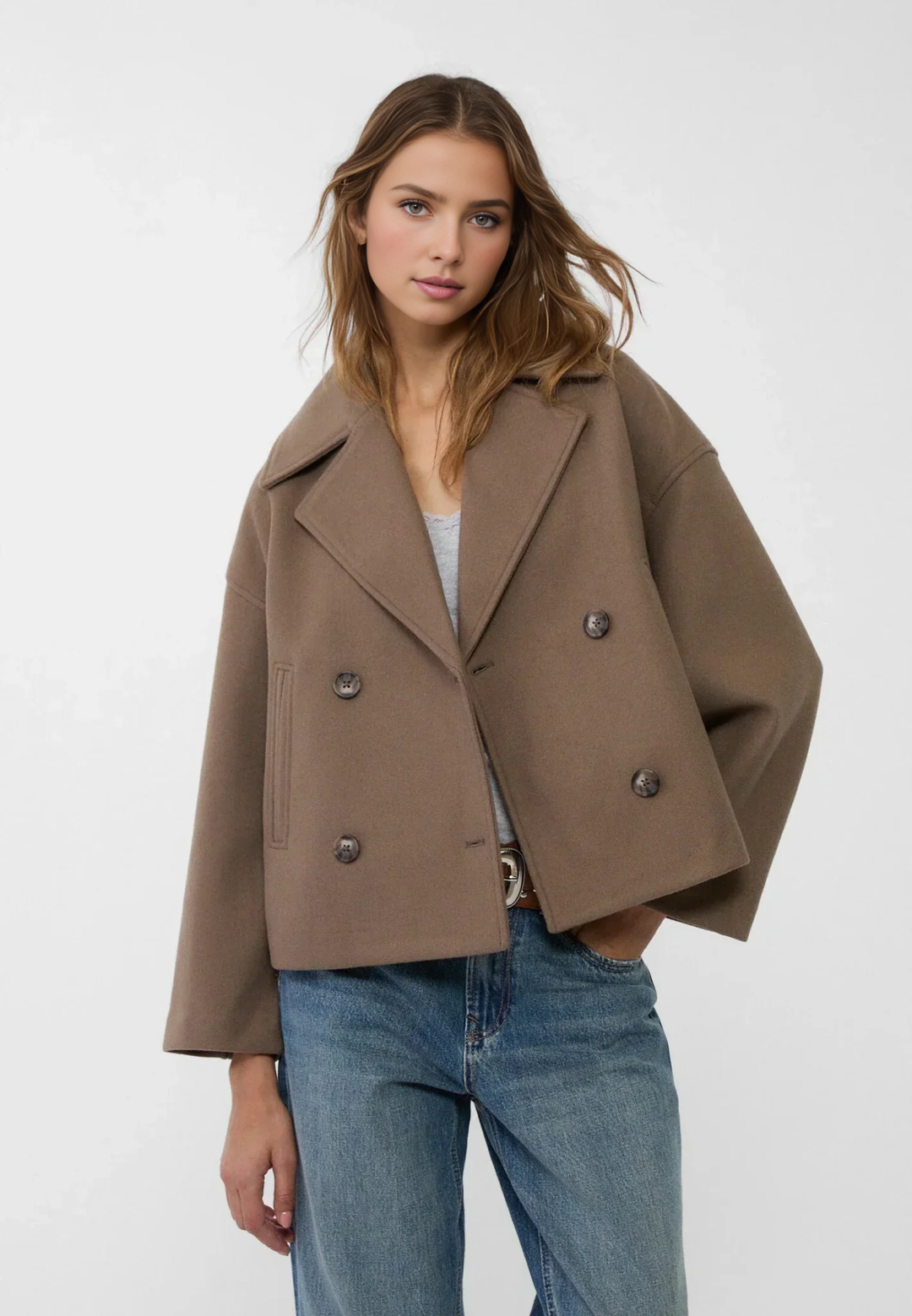 Short Double-Breasted Wool Coat