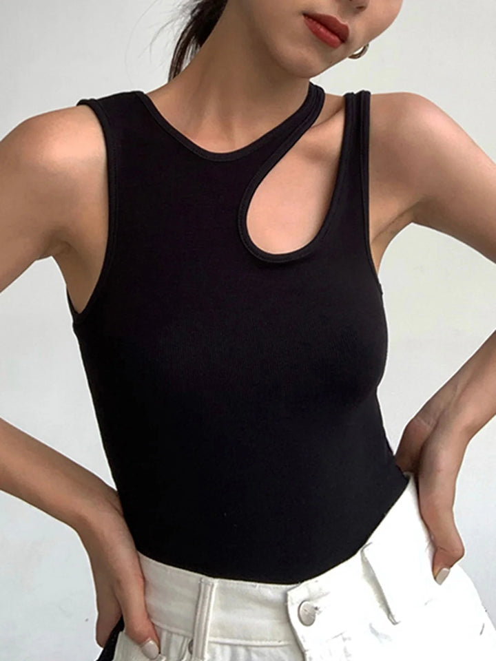 Asymmetrical Cutout O-Neck Tank Top