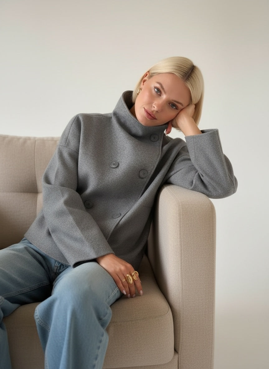 Turtleneck Loose Fit Woven Collar Jacket