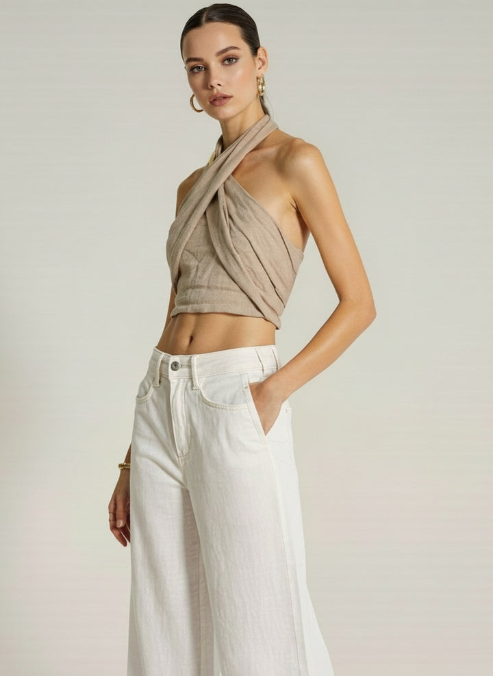 Crossover Strapless Halter Crop Top