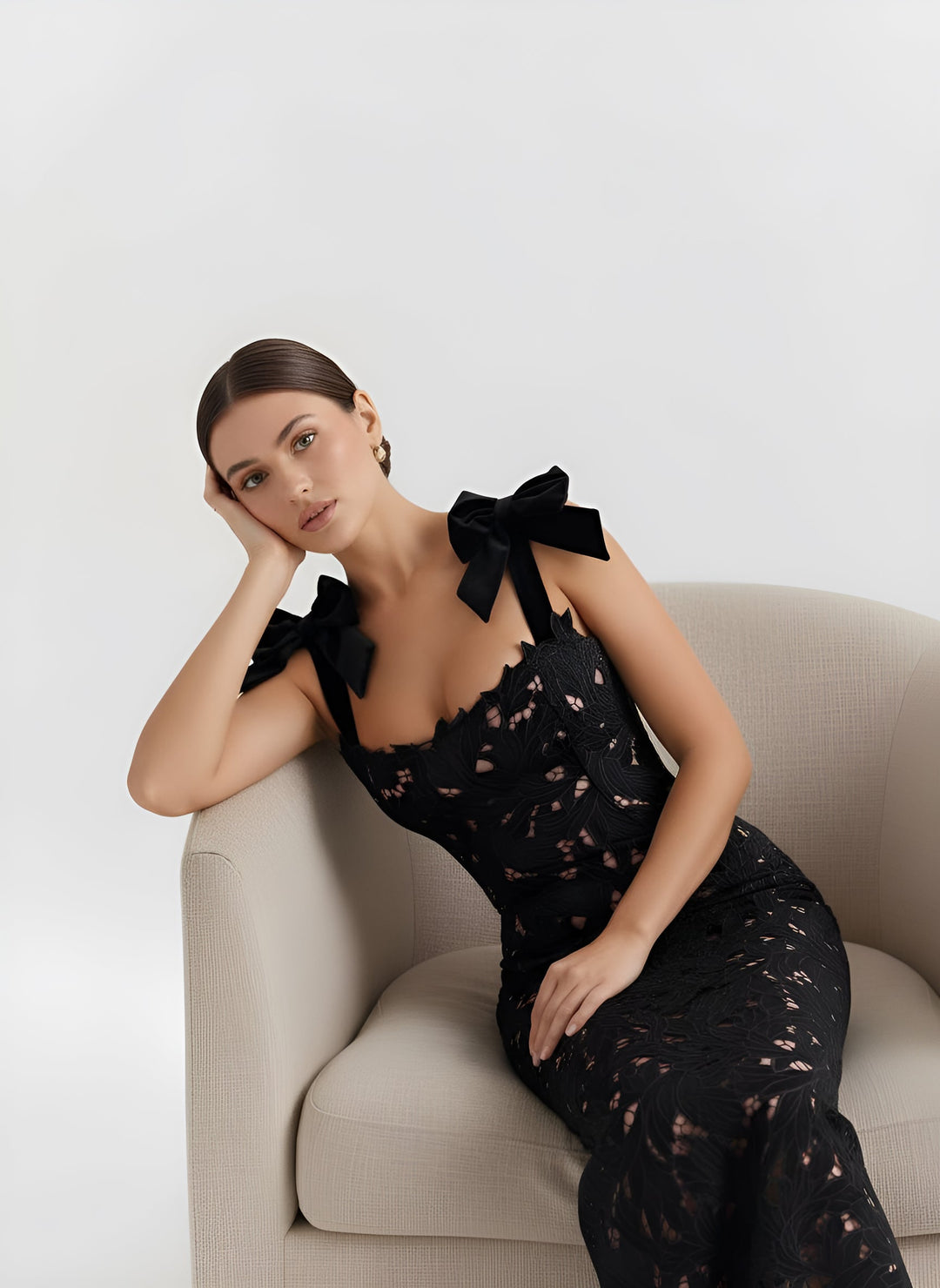 Bow Lace Strap Slim Maxi Dress