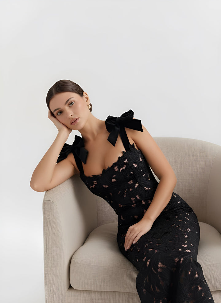 Bow Lace Strap Slim Maxi Dress