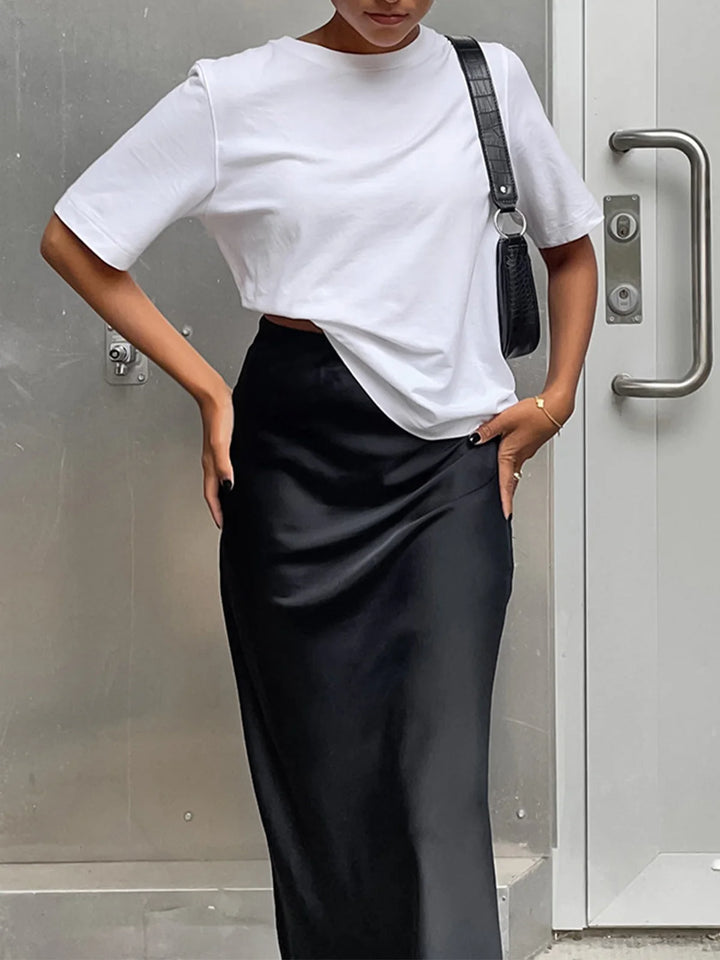 High-Waist Satin Straight Maxi Skirt