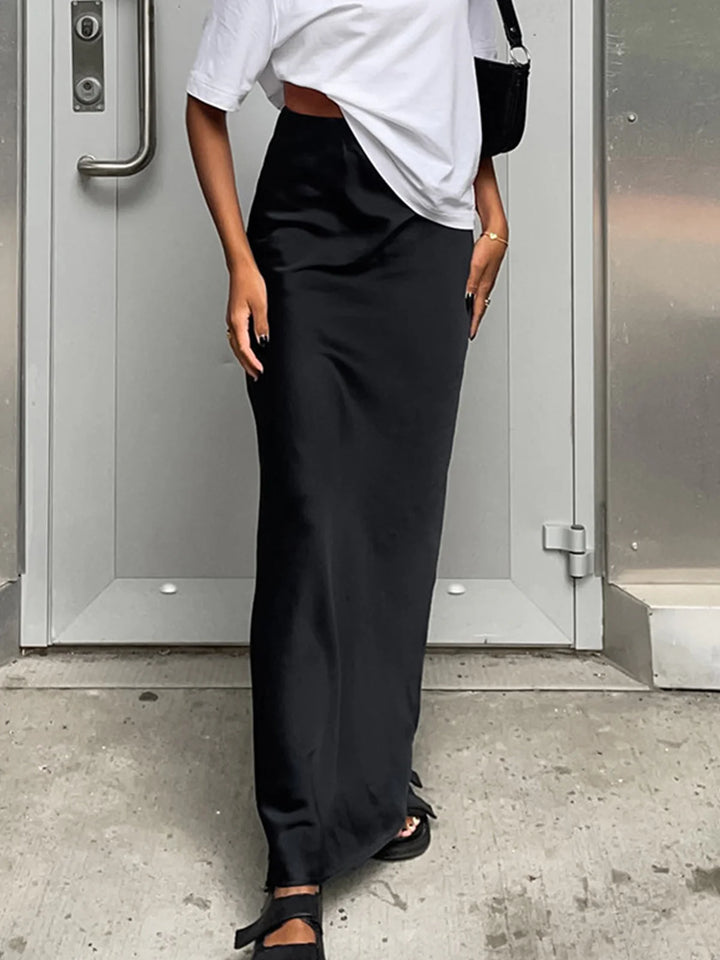 High-Waist Satin Straight Maxi Skirt