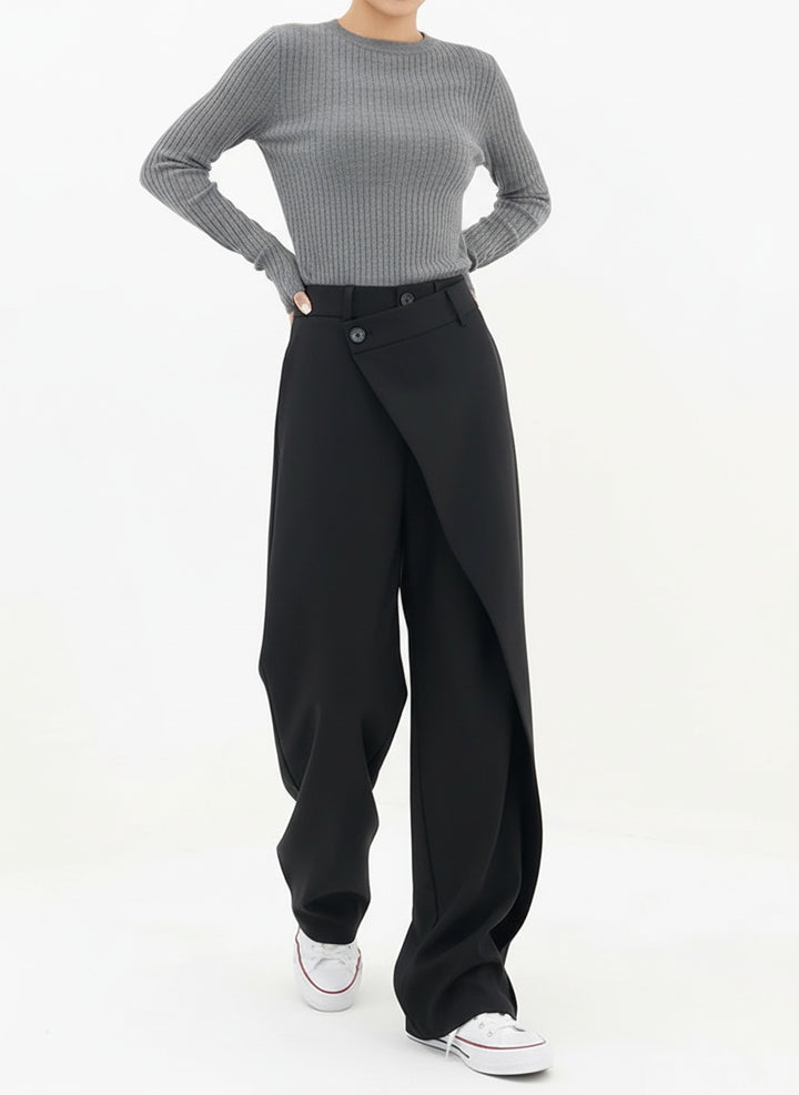 Asymmetric Wide-Leg Layered Pants