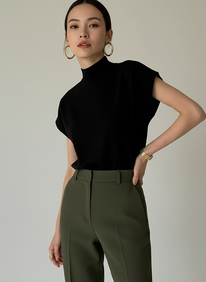 Sleeveless High Neck Knitted Top