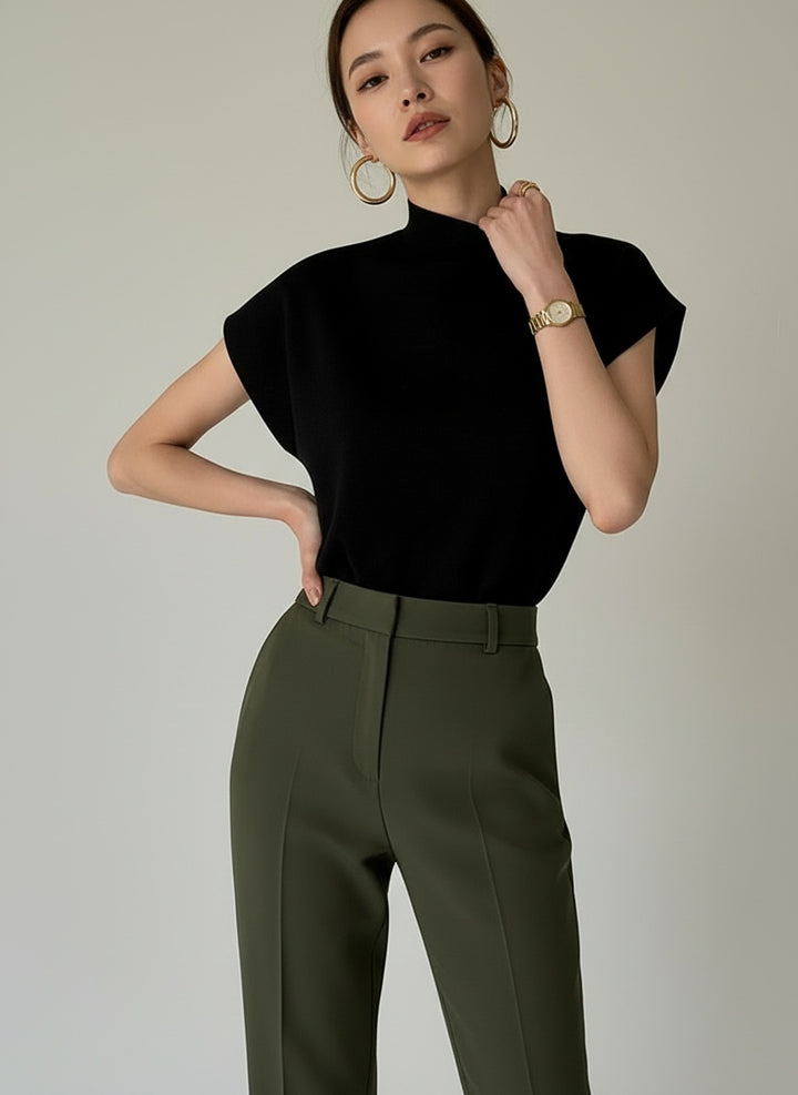 Sleeveless High Neck Knitted Top