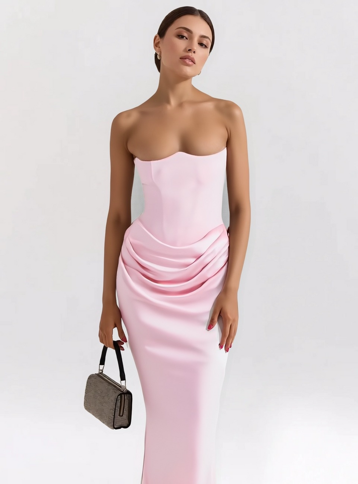 Ruched Strapless Slim Maxi Dress