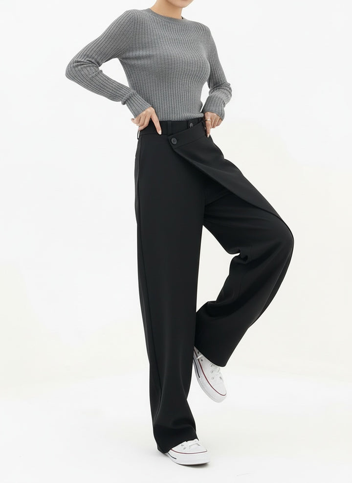 Asymmetric Wide-Leg Layered Pants