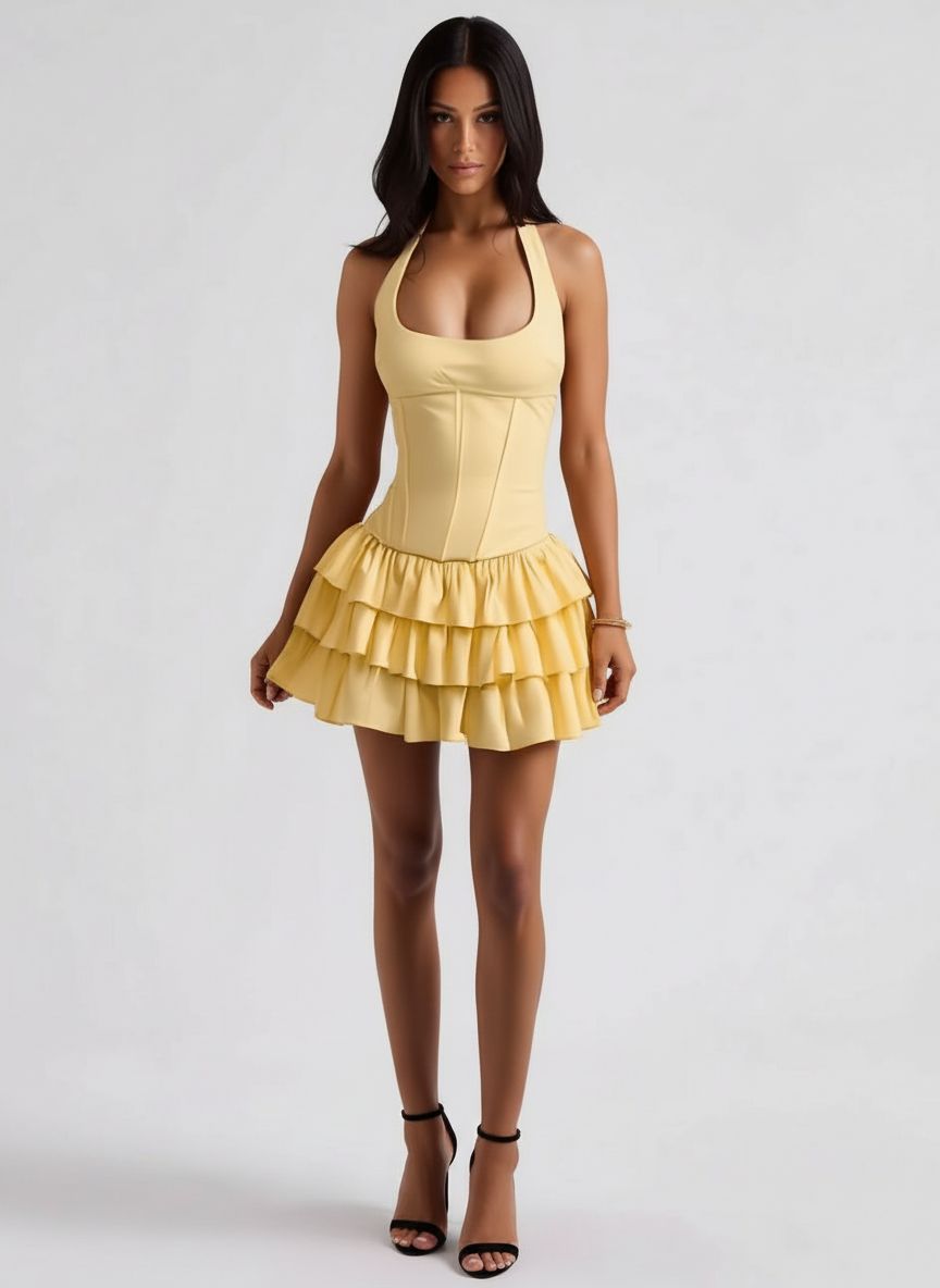 Ruffled Halter A-Line Mini Dress