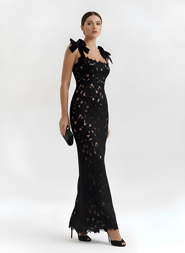 Bow Lace Strap Slim Maxi Dress