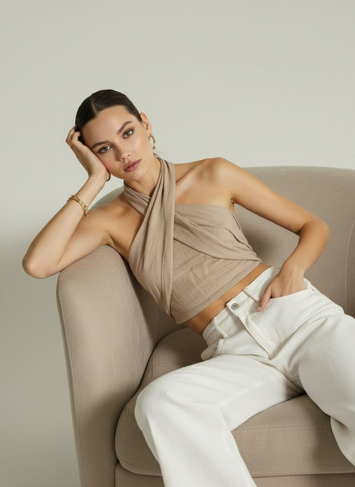 Crossover Strapless Halter Crop Top