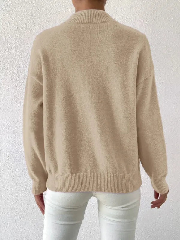 Half-High Collar Loose Knit Sweater