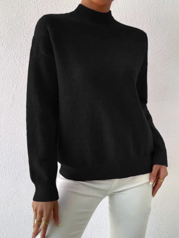 Half-High Collar Loose Knit Sweater