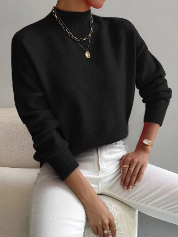 Half-High Collar Loose Knit Sweater