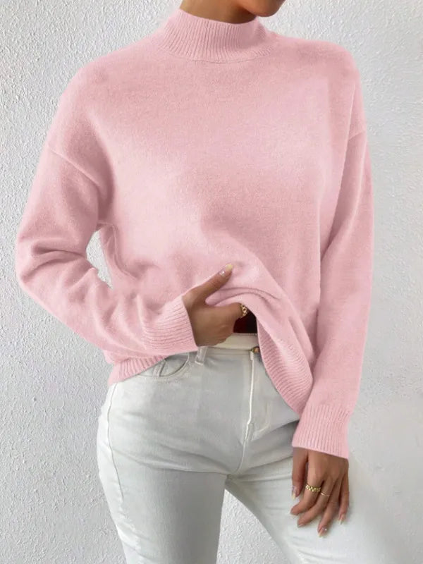 Half-High Collar Loose Knit Sweater