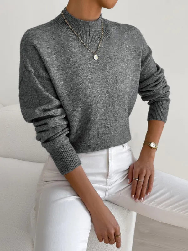 Half-High Collar Loose Knit Sweater
