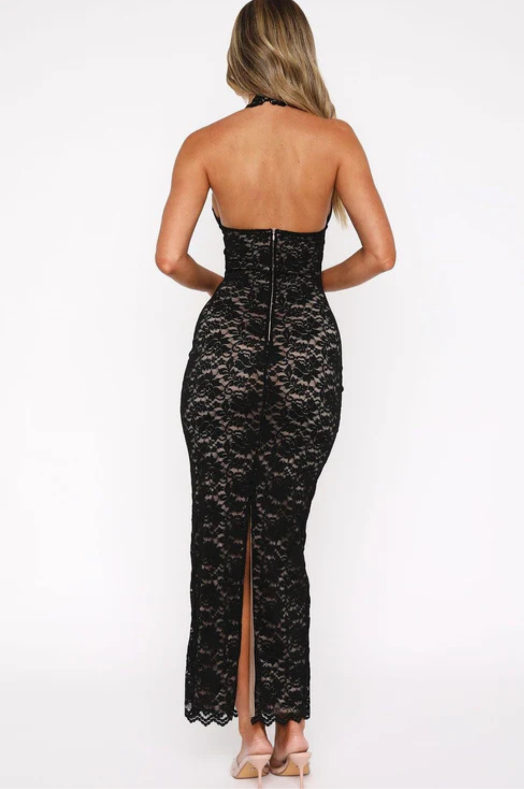 Lace Bodycon Halter Neck Maxi Dress