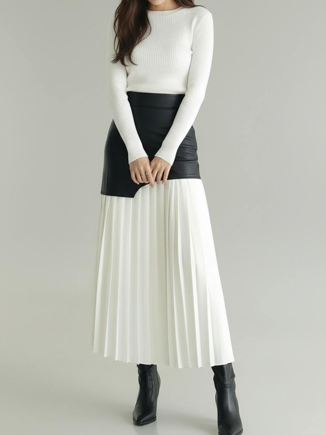 Patchwork Faux Leather High-Waist Woven Maxi Skirt