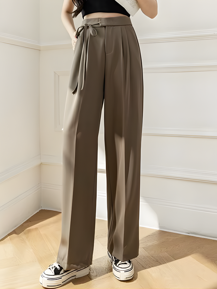Lace-Up High-Waist Straight Suit Pants