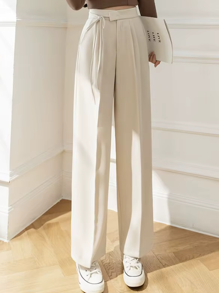 Lace-Up High-Waist Straight Suit Pants